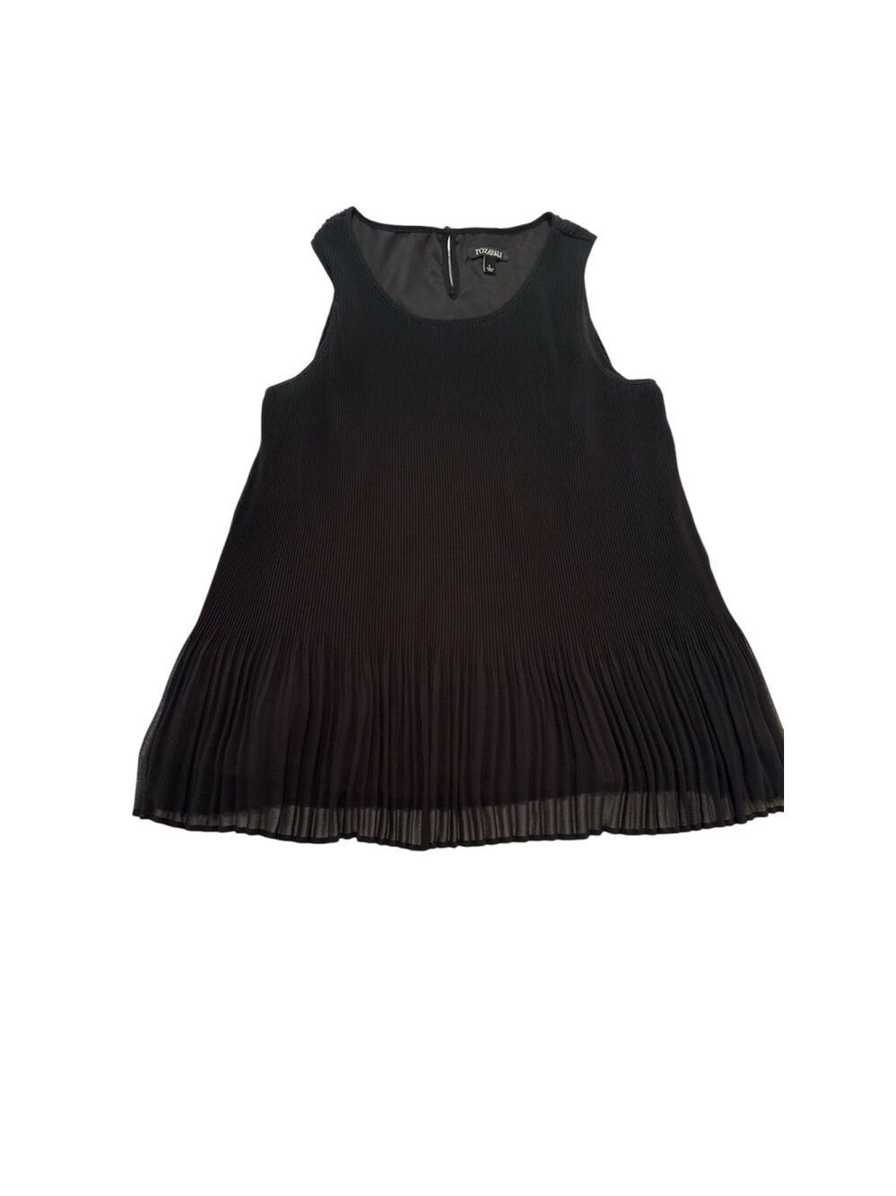 Roz & Ali Black Chiffon Tunic Blouse Women’s Large Accordion Hem Chic Sleeveless